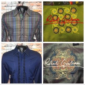 2 Robert Graham Flip Button Shirt Mens Size Large